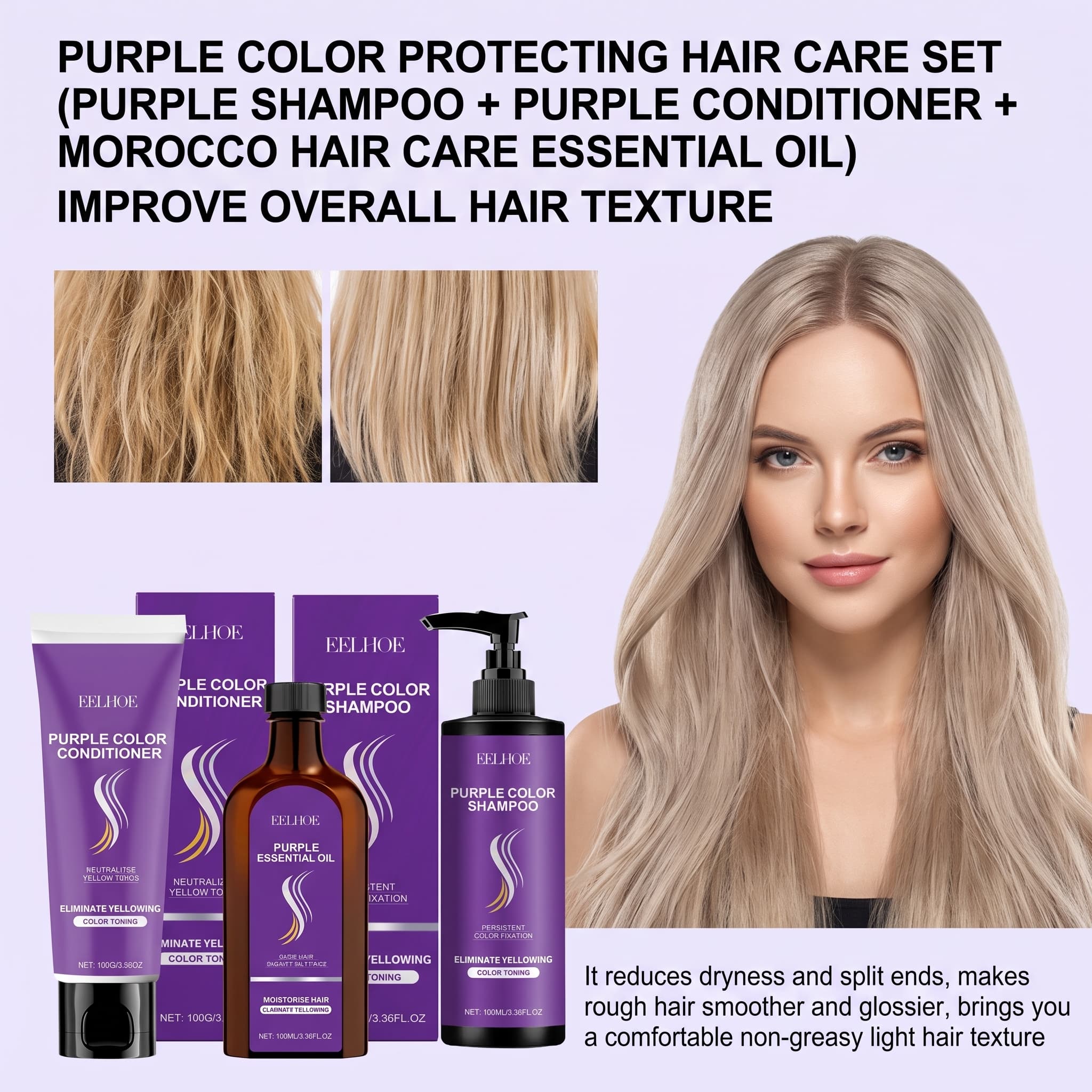 Set de Champú Morado con Acond - Hair Care Oil Serum reseña y precio