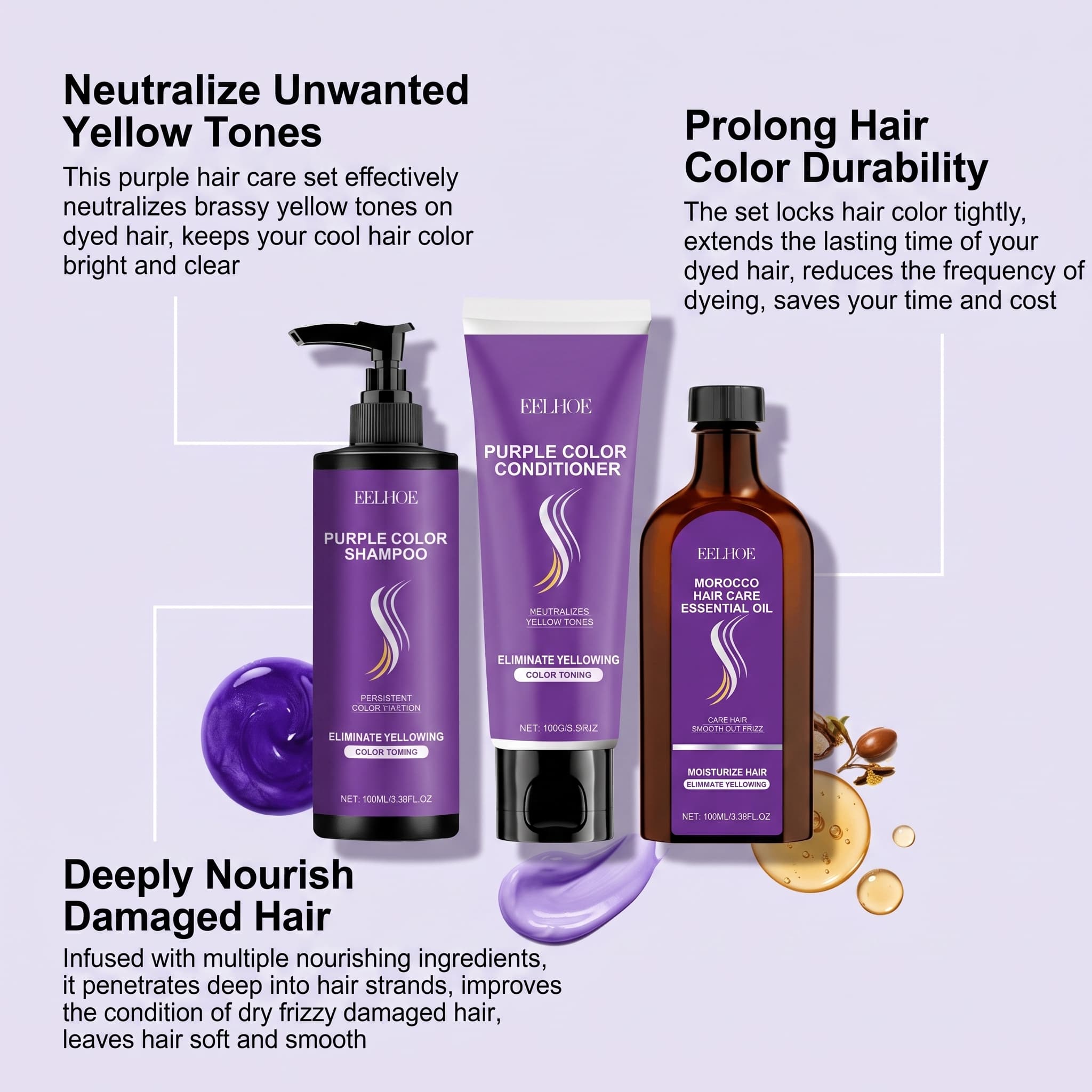 Set de Champú Morado con Acond - Hair Care Oil Serum reseña y precio